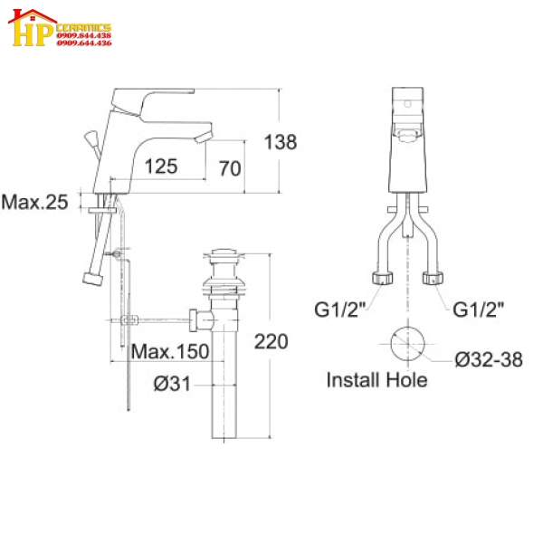 VÒI LAVABO NÓNG LẠNH AMERICAN STANDARD  WF-0401 CHÍNH HÃNG