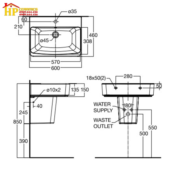 CHẬU LAVABO TREO TƯỜNG AMERICAN STANDARD 0507W/0707WT CHÍNH HÃNG
