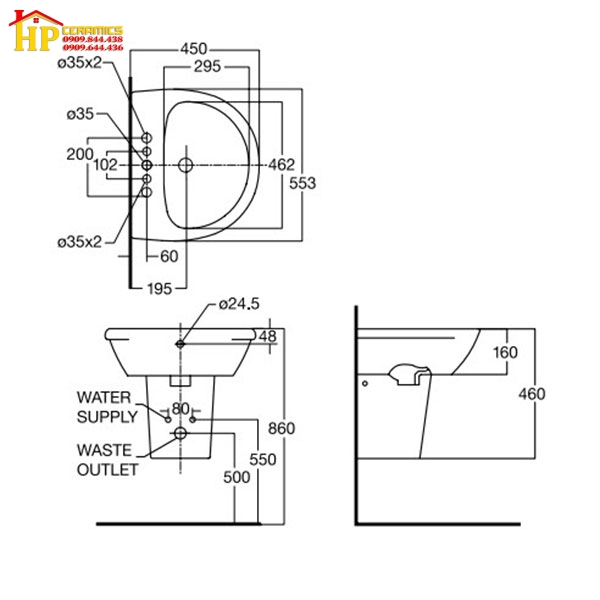 CHẬU LAVABO TREO TƯỜNG CHÂN TREO AMERICAN STANDARD 0953-WT/0712-WT CHÍNH HÃNG