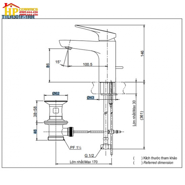 VÒI LAVABO NÓNG LẠNH TOTO TTLR301F-1RR CHÍNH HÃNG
