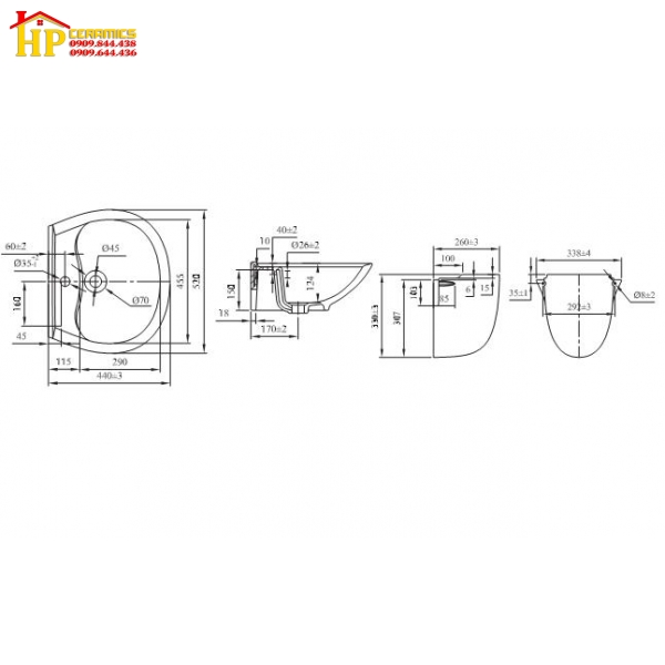 CHẬU LAVABO TREO TƯỜNG CHÂN TREO VIGLACERA VI39 CHÍNH HÃNG