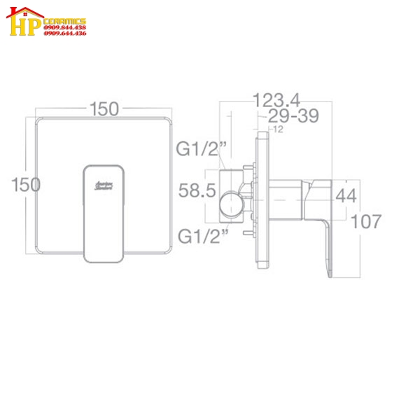 SEN TẮM ÂM TƯỜNG AMERICAN STANDARD WF-1322 CHÍNH HÃNG