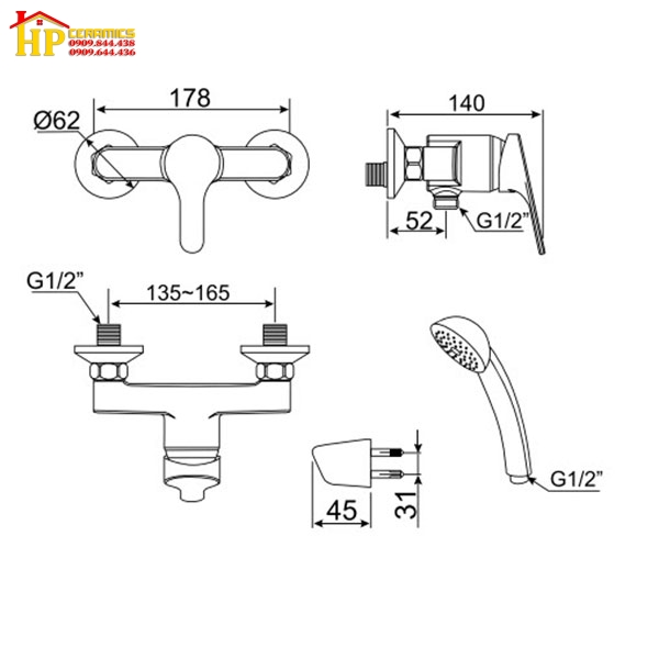 SEN TẮM NÓNG LẠNH AMERICAN STANDARD WF-1412 CHÍNH HÃNG