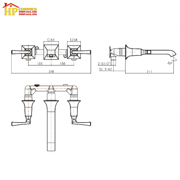 VÒI LAVABO ÂM TƯỜNG NÓNG LẠNH AMERICAN STANDARD WF-1604 CHÍNH HÃNG