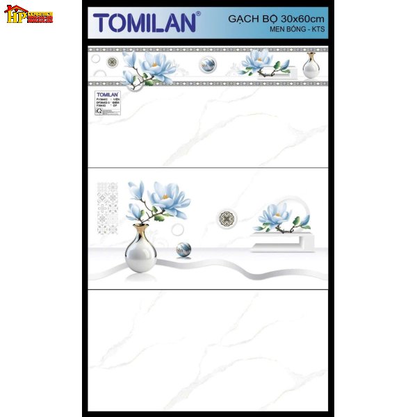 GẠCH ỐP TƯỜNG 30X60 SẮC MÀU TRẮNG VÂN KHÓI ĐIỂM BÌNH BÔNG CẮM NHÁNH HOA MỘC LAN XANH DƯƠNG CAO CẤP GIÁ RẺ