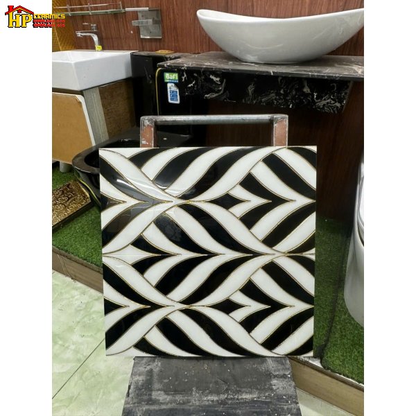 GẠCH TRANG TRÍ 30X60 SẮC MÀU ĐEN TRẮNG ĐAN XEN HỌA TIẾT UỐN LƯỢN CONG KHẮC KIM NHẬP KHẨU CAO CẤP