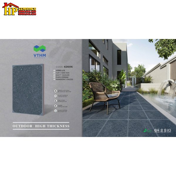 GẠCH LÁT SÂN 42X60 SẮC MÀU XÁM ĐEN HỌA TIẾT HẠT TERAZZO MỜ CAO CẤP GIÁ RẺ