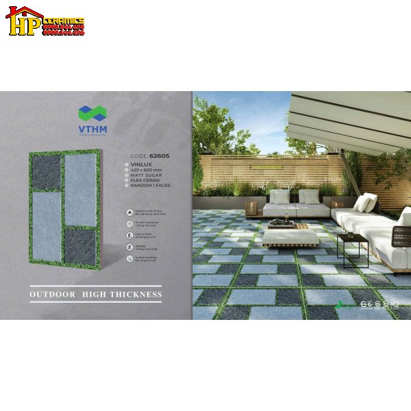 GẠCH LÁT SÂN VƯỜN 42X60 SẮC MÀU XÁM ĐẬM LỢT GIẢ ĐÁ VIỀN CỎ ĐỘC LẠ CAO CẤP GIÁ RẺ