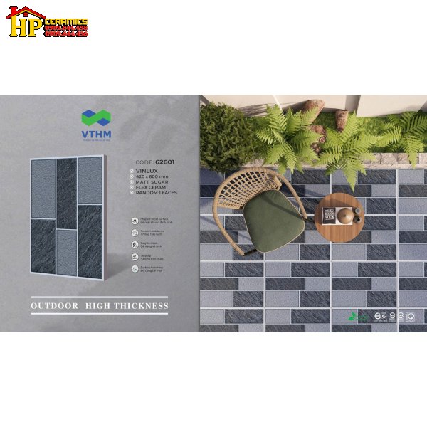 GẠCH LÁT SÂN VƯỜN 42X60 SẮC MÀU XÁM ĐẬM LỢT XẾP SOLE CAO CẤP GIÁ RẺ