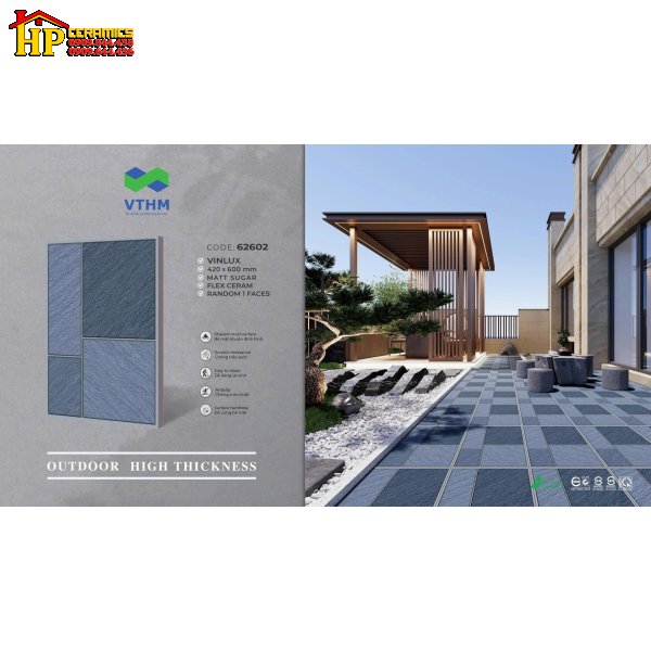 GẠCH LÁT SÂN 42X60 GIẢ ĐÁ KHỐI Ô BÀN CỜ MÀU XÁM CAO CẤP GIÁ RẺ