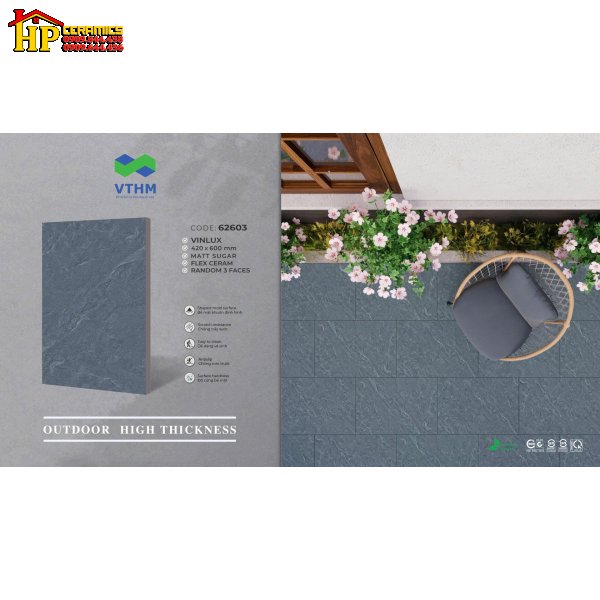 GẠCH LÁT SÂN 42X60 SẮC MÀU XÁM VÂN GIẢ ĐÁ XÉO CAO CẤP GIÁ RẺ