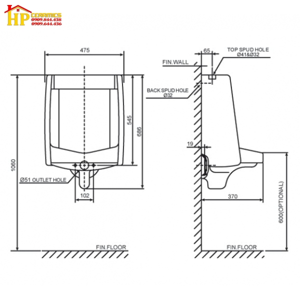 BỒN TIỂU TREO TƯỜNG AMERICAN STANDARD 6502-WT CHÍNH HÃNG