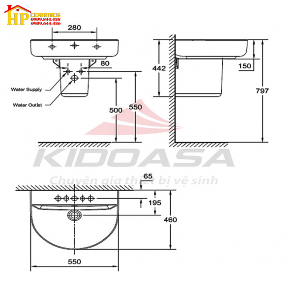 CHẬU LAVABO TREO TƯỜNG AMERICAN STANDARD 0553-WT/ 0740-WT CHÍNH HÃNG
