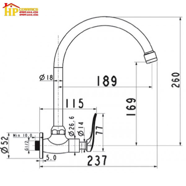 VÒI RỬA CHÉN GẮN TƯỜNG LẠNH AMERICAN STANDARD A-7115J CHÍNH HÃNG