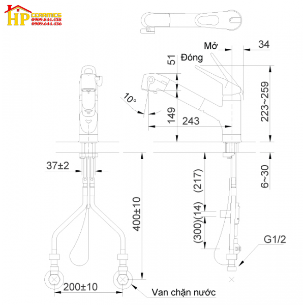 VÒI RỬA CHÉN NÓNG LẠNH INAX DÂY RÚT JF-AB466SYX(JW)