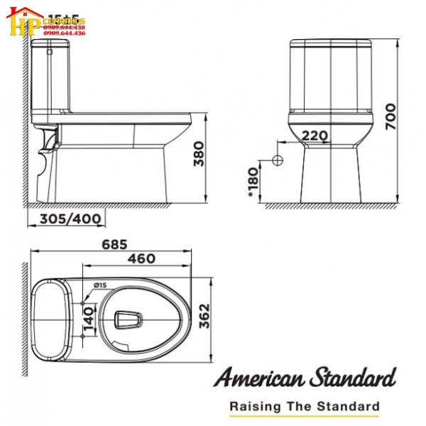 BÀN CẦU KHỐI AMERICAN STANDARD  WP-1841 CHÍNH HÃNG