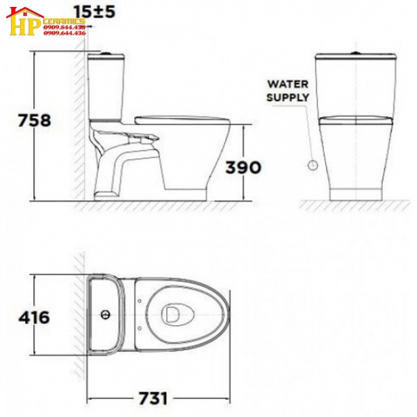 BÀN CẦU HAI KHỐI AMERICAN STANDARD VF-2162SW  NẮP CƠ CHÍNH HÃNG