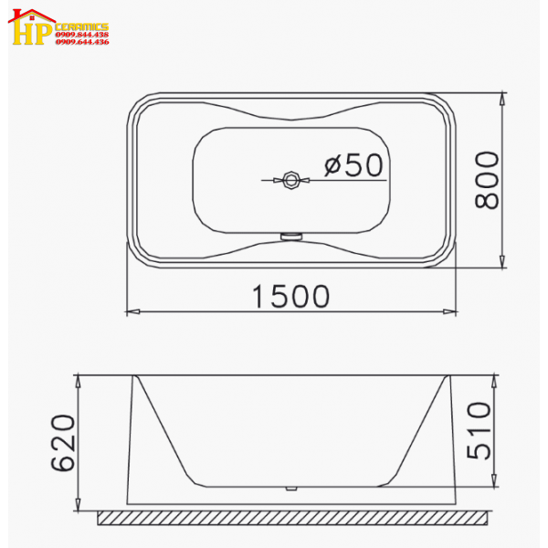 BỒN TẮM NẰM CAESAR AT0950 CHÍNH HÃNG