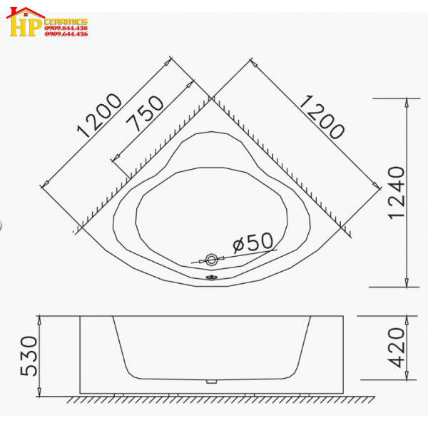 BỒN TẮM GÓC CHÂN YẾM CAESAR AT5220 CHÍNH HÃNG