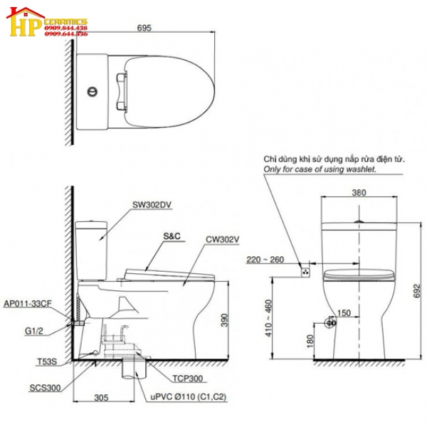 BÀN CẦU HAI KHỐI TOTO CS302DT10W NẮP ÊM TC395VS CHÍNH HÃNG 