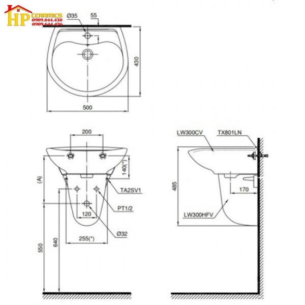 LAVABO TREO TƯỜNG TOTO LHT300CM CHÍNH HÃNG