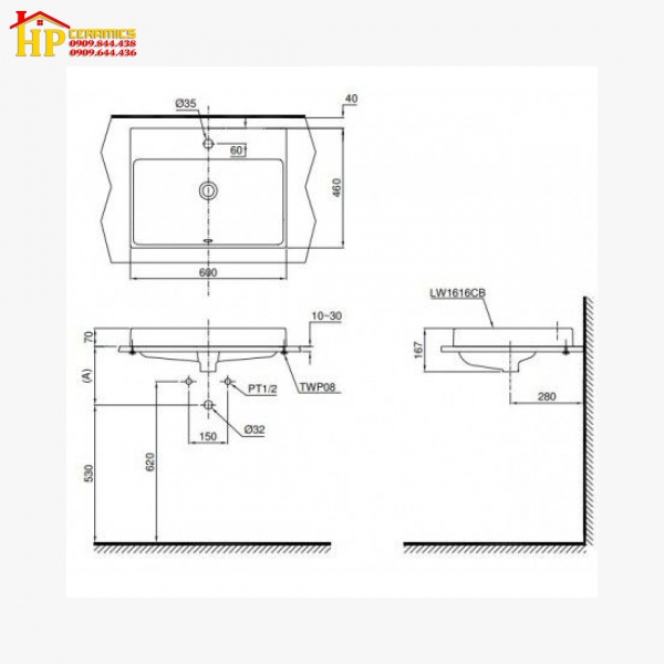 CHẬU LAVABO ĐẶT BÀN TOTO  L1616C CHÍNH HÃNG