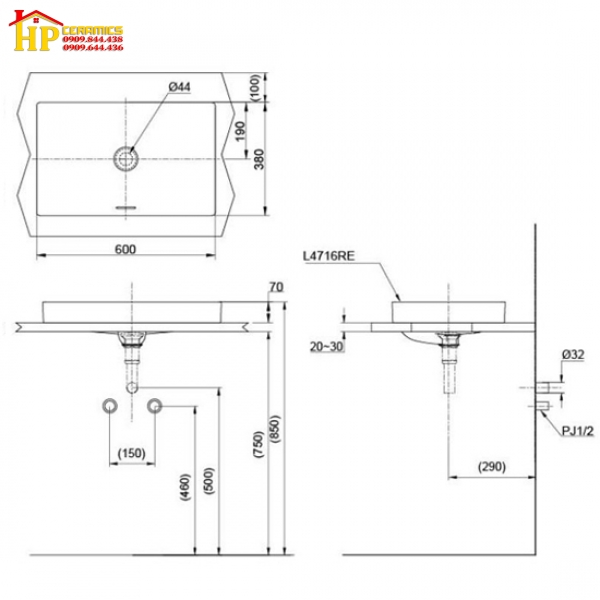 CHẬU LAVABO ÂM BÀN TOTO LT4716MTG19#CMW CHÍNH HÃNG 