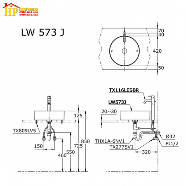 CHẬU LAVABO ĐẶT BÀN TOTO LW573JW CHÍNH HÃNG