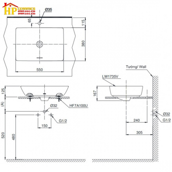 CHẬU LAVABO ĐẶT BÀN TOTO LT1735 CHÍNH HÃNG