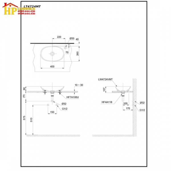 CHẬU LAVABO ĐẶT BÀN TOTO LT4724MT CHÍNH HÃNG