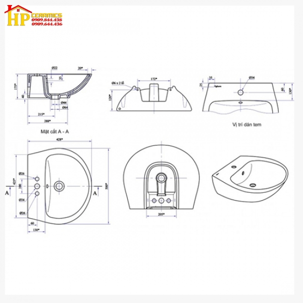 CHẬU LAVABO TREO TƯỜNG VIGLACERA V36 CHÍNH HÃNG