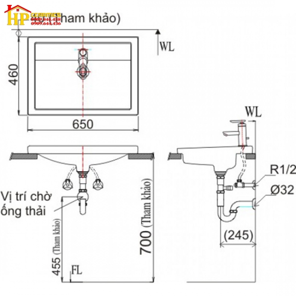 CHẬU LAVABO ÂM BÀN INAX L2397VEC CHÍNH HÃNG