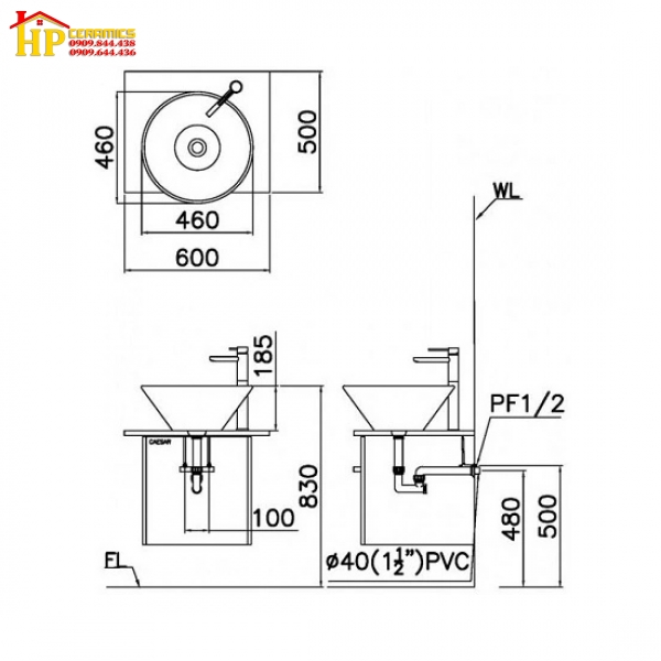 CHẬU LAVABO ĐẶT BÀN CAESAR L5221 CHÍNH HÃNG