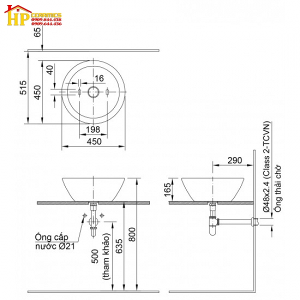 CHẬU RỬA MẶT ĐẶT BÀN INAX AL-445V CHÍNH HÃNG