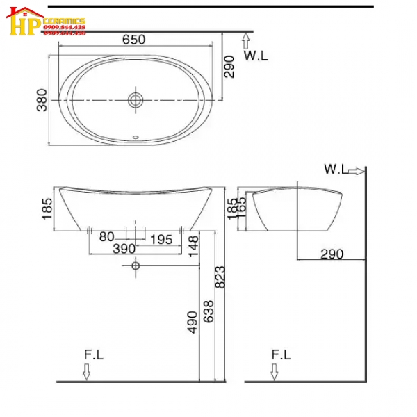 CHẬU LAVABO ĐẶT BÀN INAX AL-465V CHÍNH HÃNG