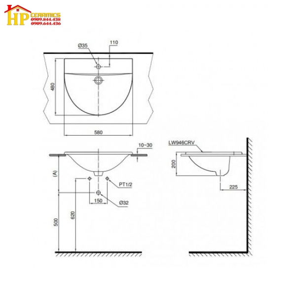 CHẬU LAVABO TREO TƯỜNG CHÂN NGẮN VIGLACERA VI51 CHÍNH HÃNG