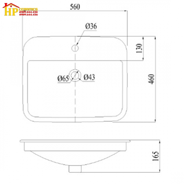 CHẬU LAVABO ÂM BÀN CAESAR L5019 CHÍNH HÃNG