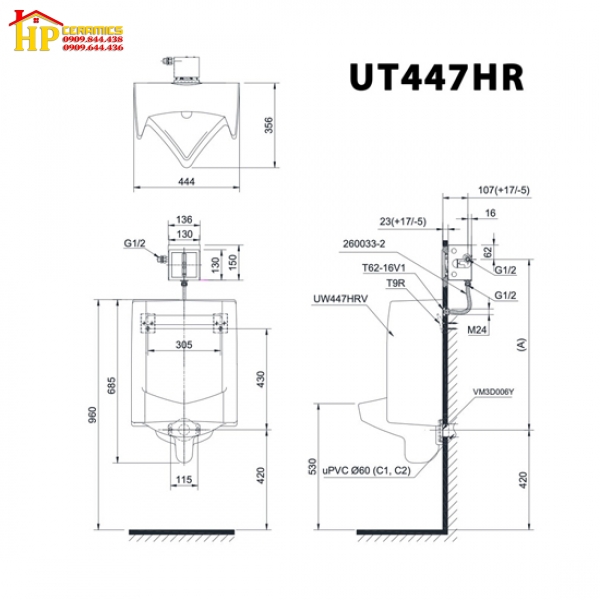 BỒN TIỂU TREO TƯỜNG TOTO UT447HR CHÍNH HÃNG