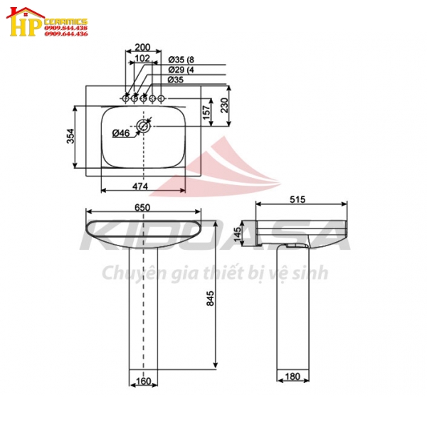 LAVABO TREO TƯỜNG CHÂN ĐỨNG AMERICAN STANDARD 0717WT/0075WT CHÍNH HÃNG