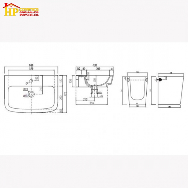 CHẬU LAVABO TREO TƯỜNG VIGLACERA V50 CHÍNH HÃNG
