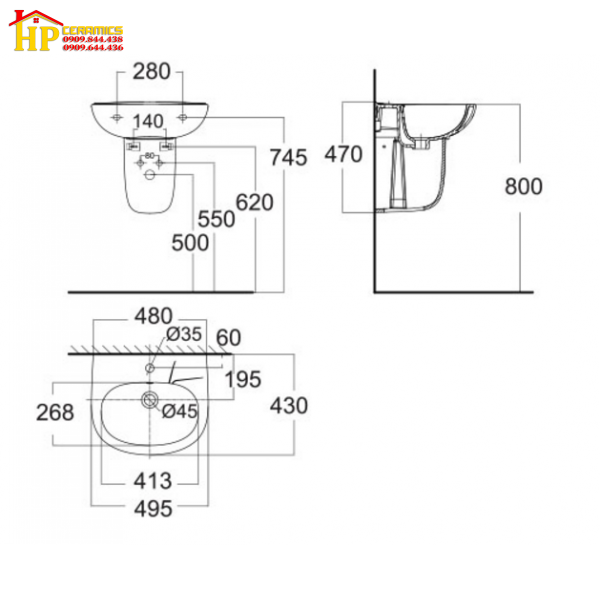 CHẬU LAVABO TREO TƯỜNG AMERICAN STANDARD VF-0947/VF-0741 CHÍNH HÃNG