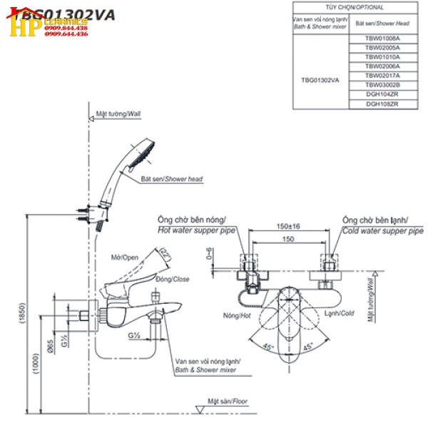 SEN TẮM NÓNG LẠNH TOTO  TBG01302VA CHÍNH HÃNG