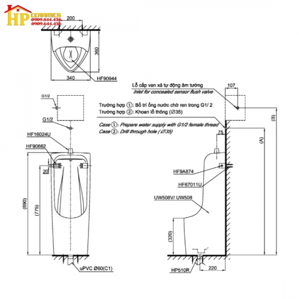 BỒN TIỂU ĐẶT SÀN TOTO UT508T CHÍNH HÃNG