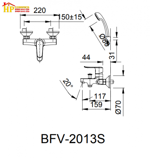 SEN TẮM DÂY NÓNG LẠNH INAX BFV-2013S CHÍNH HÃNG