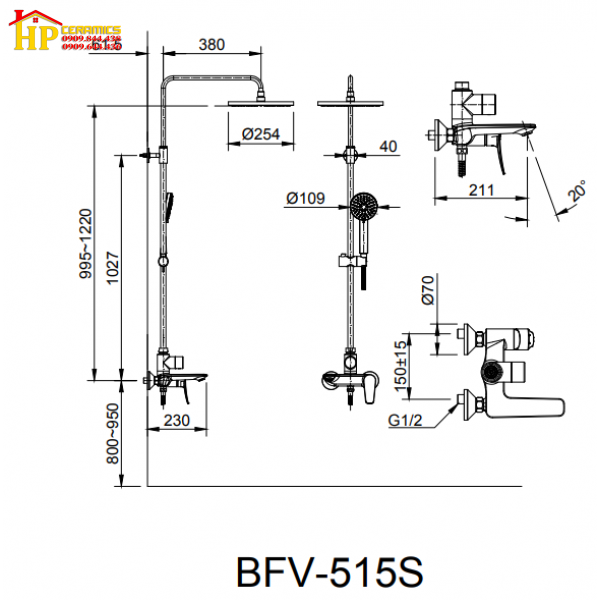 SEN TẮM ĐỨNG NÓNG LẠNH INAX BFV-515S CHÍNH HÃNG