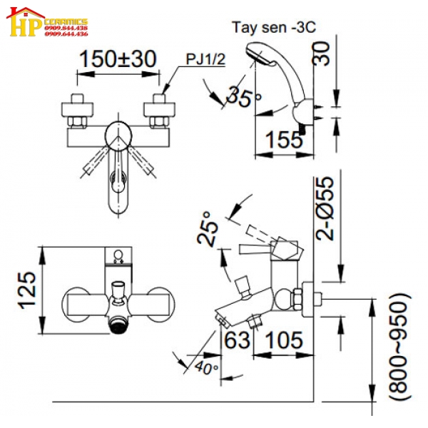 SEN TẮM DÂY NÓNG LẠNH INAX BFV-8000S-5C CHÍNH HÃNG