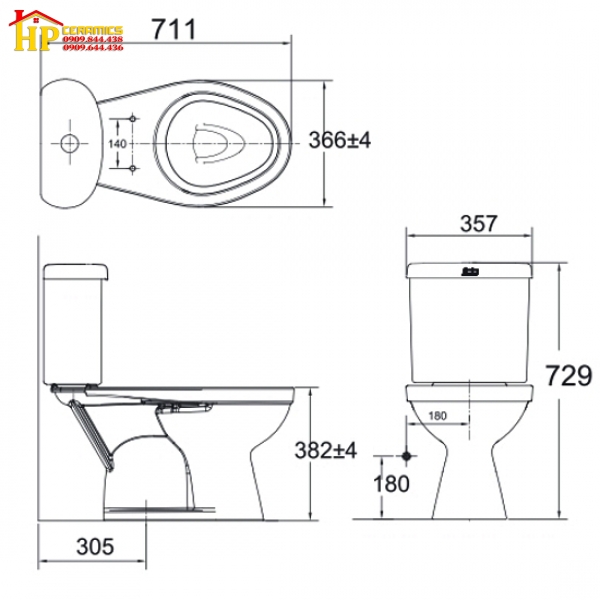 BÀN CẦU HAI KHỐI AMERICAN STANDARD VF-2314SL CHÍNH HÃNG