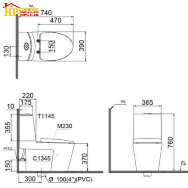 BÀN CẦU CAESAR NẮP CƠ CD1345+TAF060 CHÍNH HÃNG
