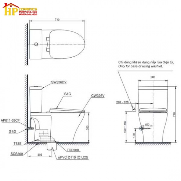 BÀN CẦU HAI KHỐI TOTO  CS326DT10 CHÍNH HÃNG