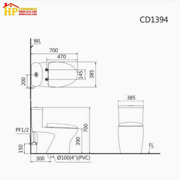 BÀN CẦU KHỐI CAESAR CD1394 CHÍNH HÃNG